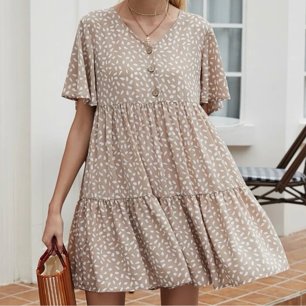 Tan and White Tiered Dress